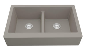 Alternate Image for Karran 34" Quartz Composite Retrofit Farmhouse Sink, 50/50 Double Bowl, Concrete, QAR-750-CN