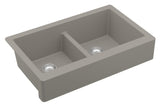 Karran 34" Quartz Composite Retrofit Farmhouse Sink, 50/50 Double Bowl, Concrete, QAR-750-CN