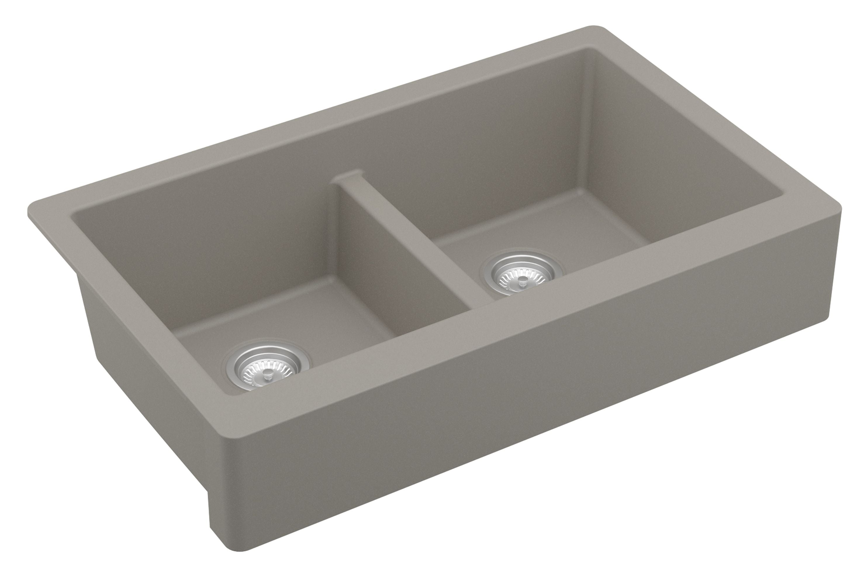 Karran 34" Quartz Composite Retrofit Farmhouse Sink, 50/50 Double Bowl, Concrete, QAR-750-CN-PK1
