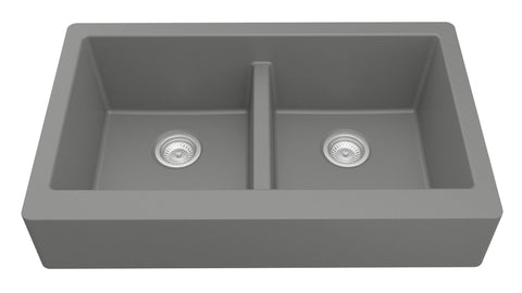 Karran 34" Quartz Composite Retrofit Farmhouse Sink, 50/50 Double Bowl, Grey, QAR-750-GR