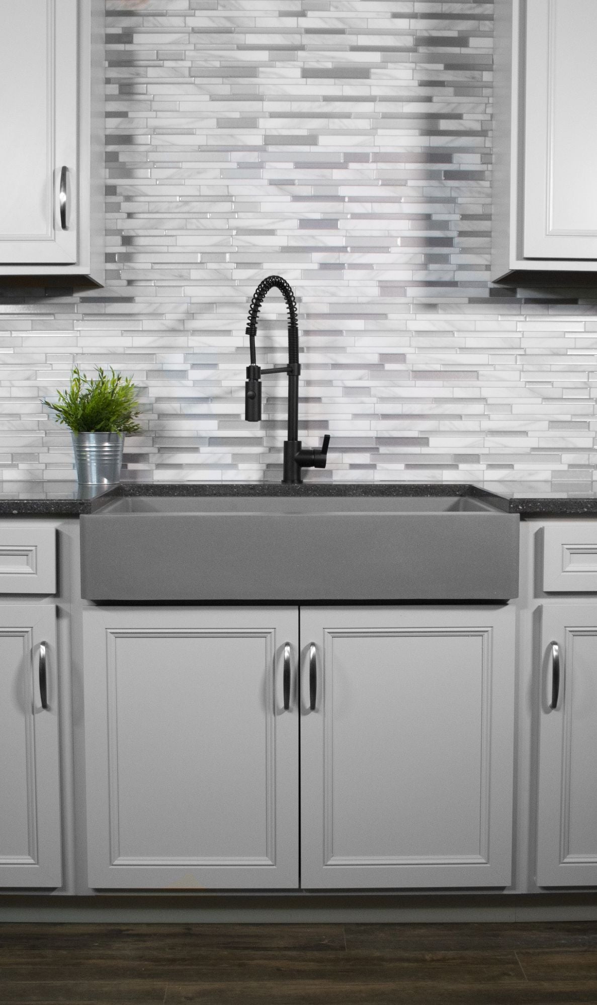 Karran 34" Quartz Composite Retrofit Farmhouse Sink, 50/50 Double Bowl, Grey, QAR-750-GR-PK1