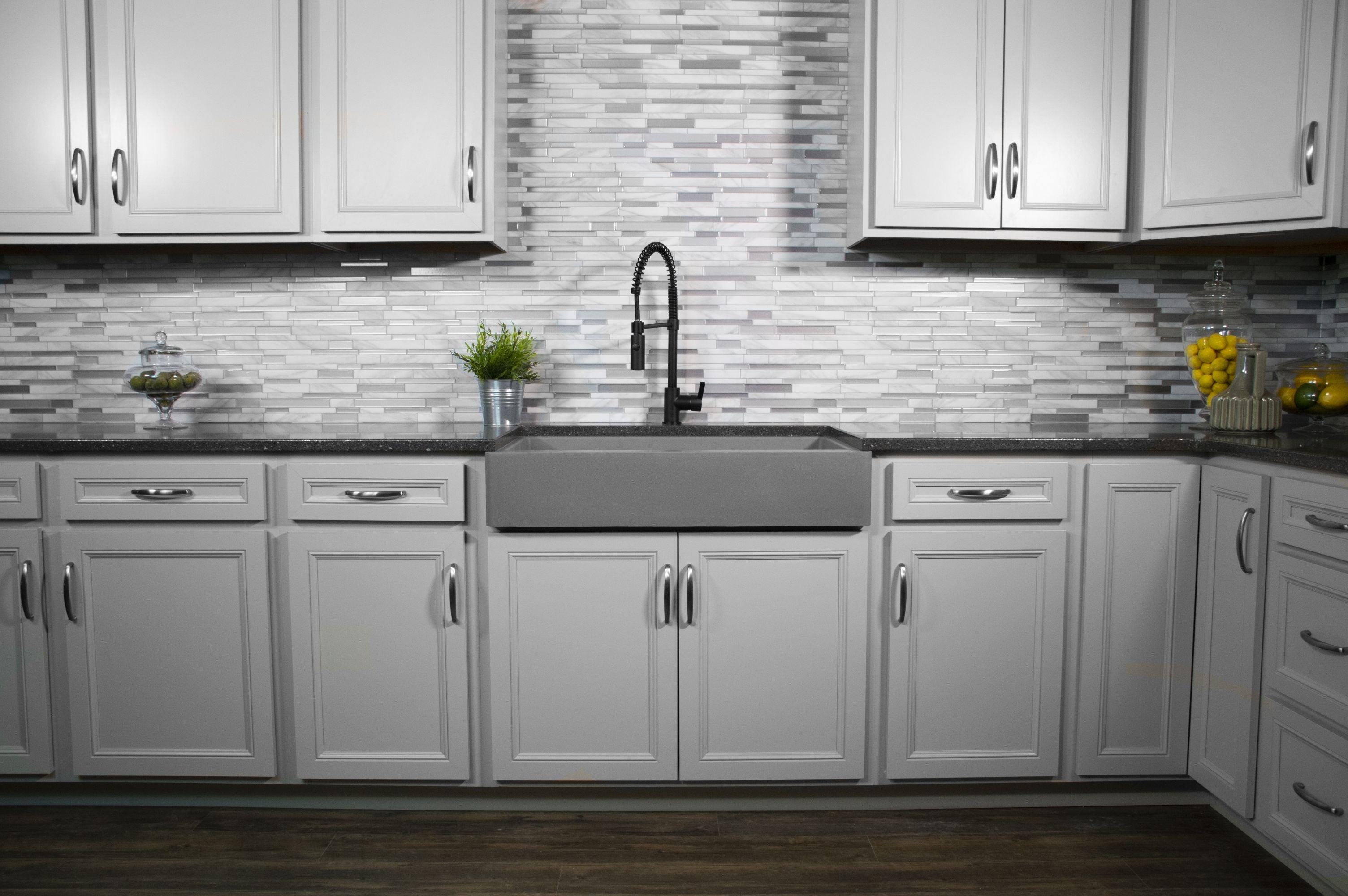 Karran 34" Quartz Composite Retrofit Farmhouse Sink, 50/50 Double Bowl, Grey, QAR-750-GR-PK1