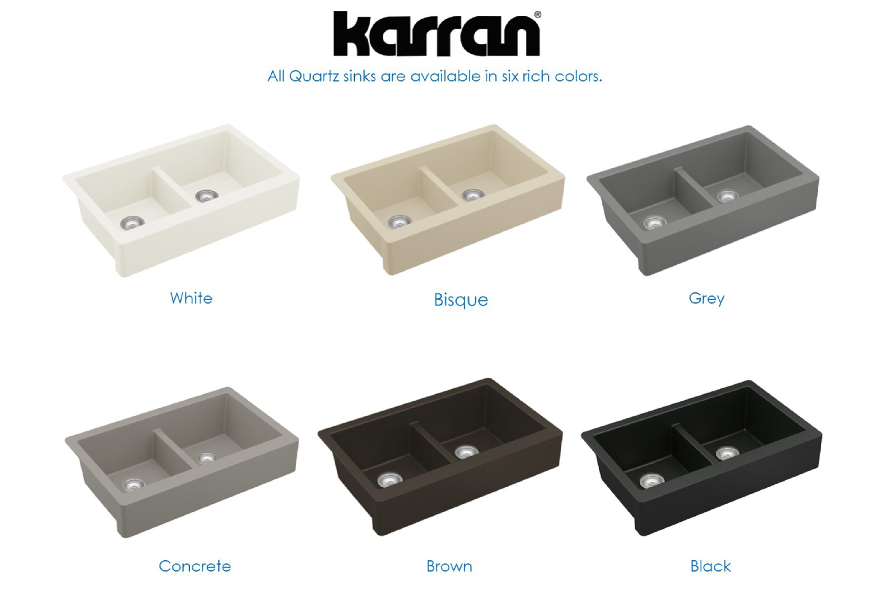 Karran 34" Quartz Composite Retrofit Farmhouse Sink, 50/50 Double Bowl, Bisque, QAR-750-BI-PK1