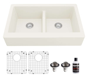 Alternate Image for Karran 34" Quartz Composite Retrofit Farmhouse Sink, 50/50 Double Bowl, White, QAR-750-WH-PK1