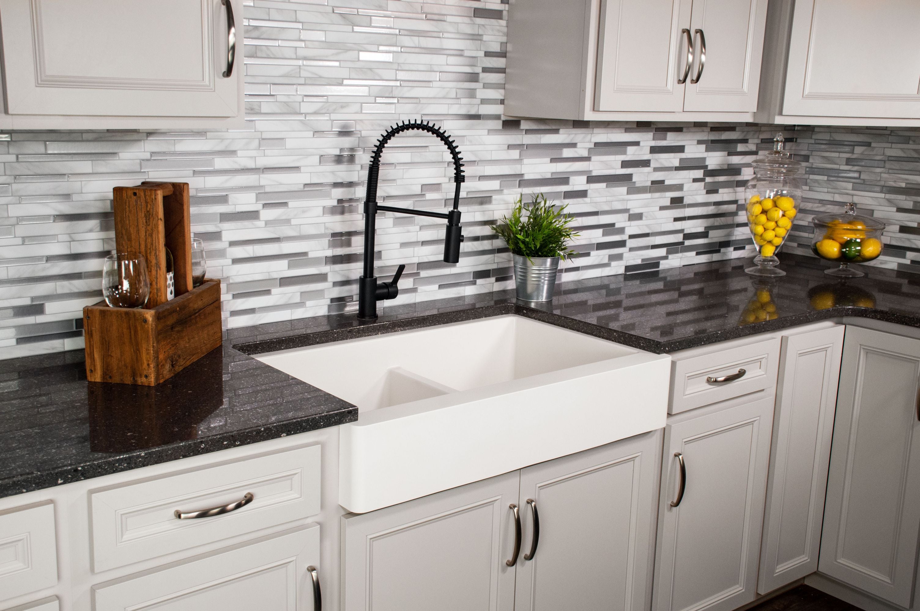 Karran 34" Quartz Composite Retrofit Farmhouse Sink, 50/50 Double Bowl, White, QAR-750-WH-PK1