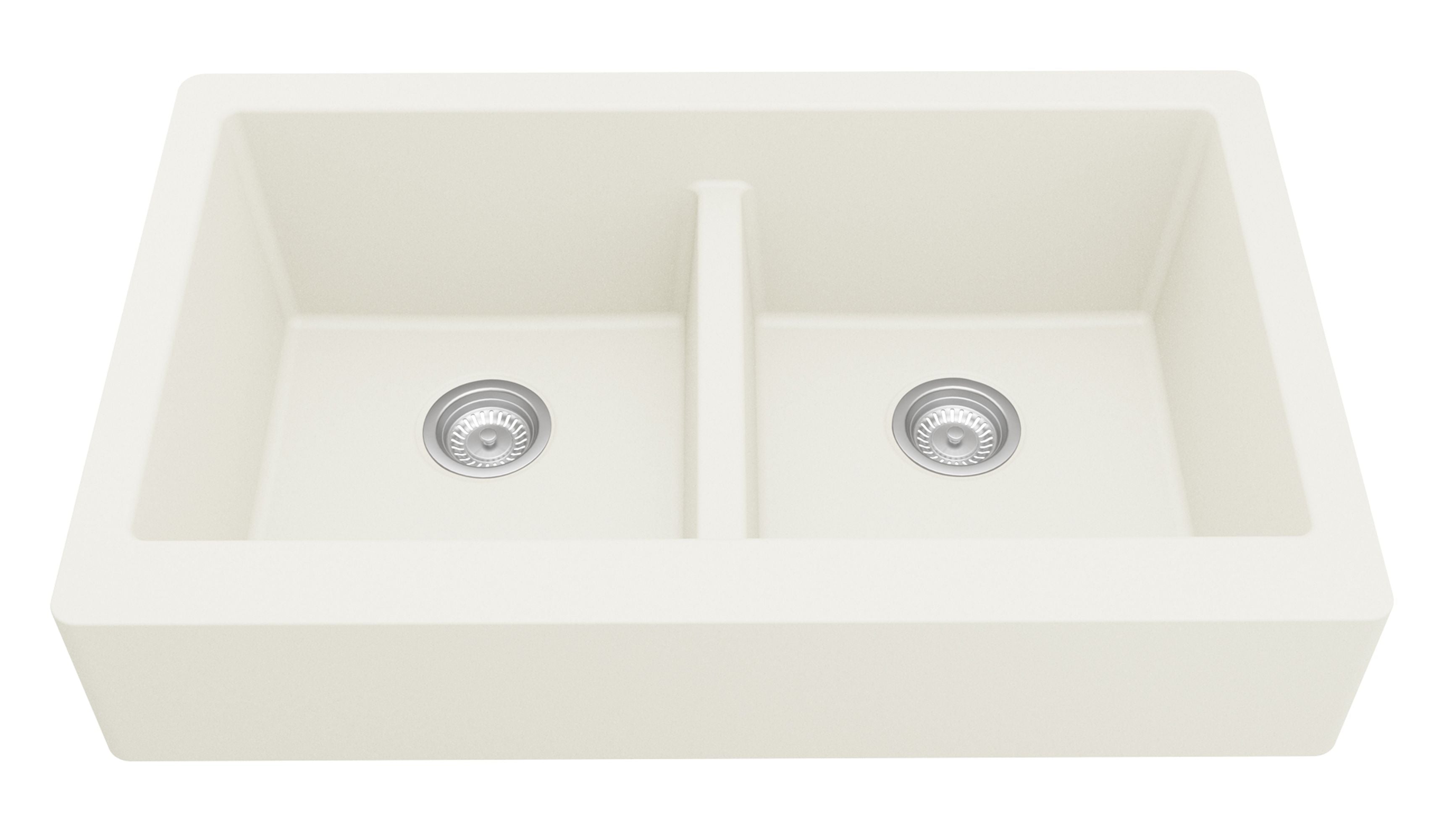 Karran 34" Quartz Composite Retrofit Farmhouse Sink, 50/50 Double Bowl, White, QAR-750-WH-PK1