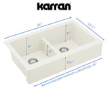 Karran 34" Quartz Composite Retrofit Farmhouse Sink, 50/50 Double Bowl, White, QAR-750-WH-PK1
