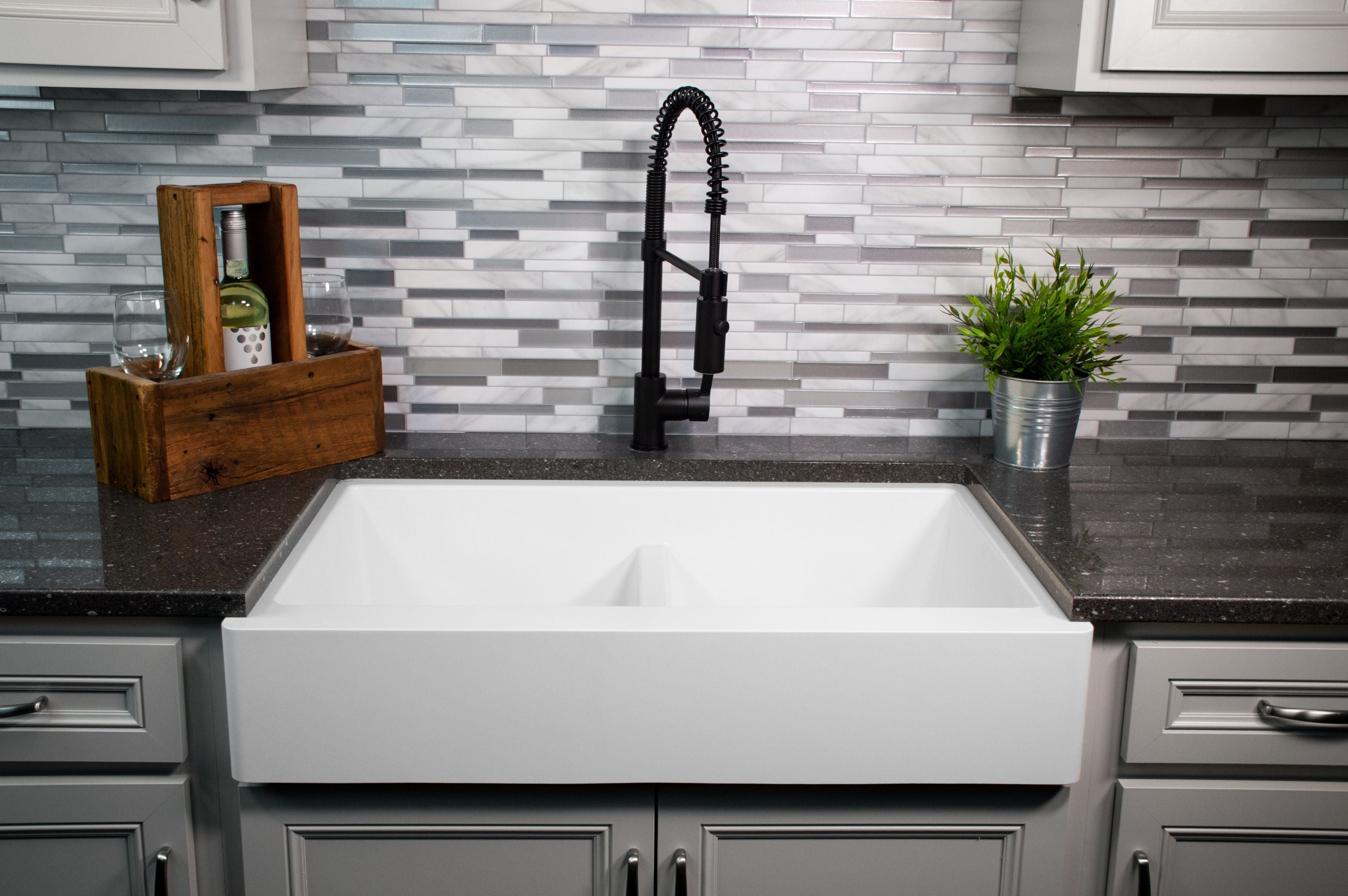 Karran 34" Quartz Composite Retrofit Farmhouse Sink, 50/50 Double Bowl, White, QAR-750-WH-PK1
