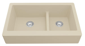 Alternate Image for Karran 34" Quartz Composite Retrofit Farmhouse Sink, 60/40 Double Bowl, Bisque, QAR-760-BI