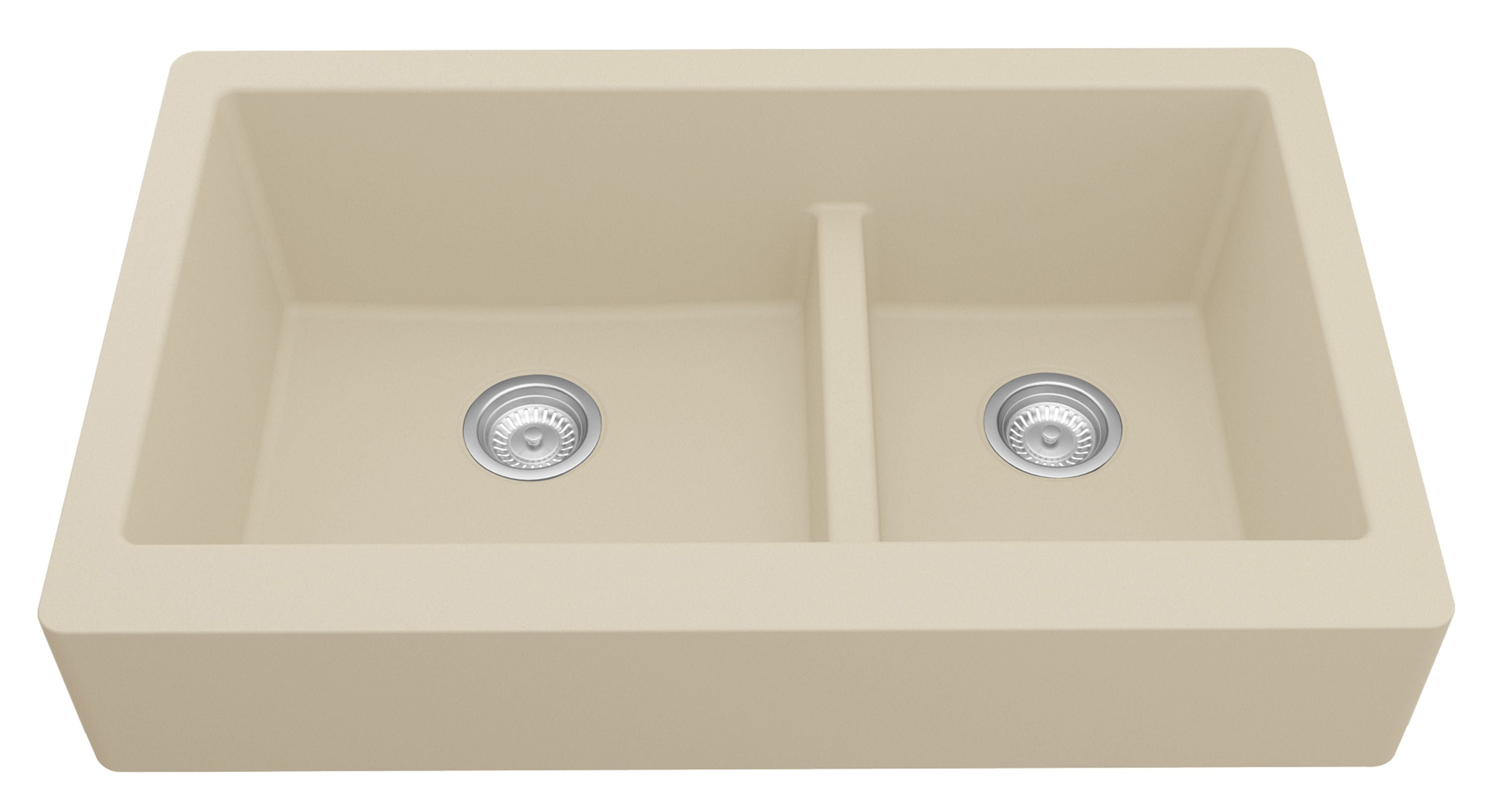 Karran 34" Quartz Composite Retrofit Farmhouse Sink, 60/40 Double Bowl, Bisque, QAR-760-BI-PK1
