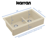 Karran 34" Quartz Composite Retrofit Farmhouse Sink, 60/40 Double Bowl, Bisque, QAR-760-BI-PK1