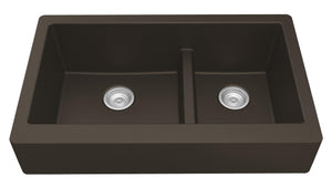Alternate Image for Karran 34" Quartz Composite Retrofit Farmhouse Sink, 60/40 Double Bowl, Brown, QAR-760-BR