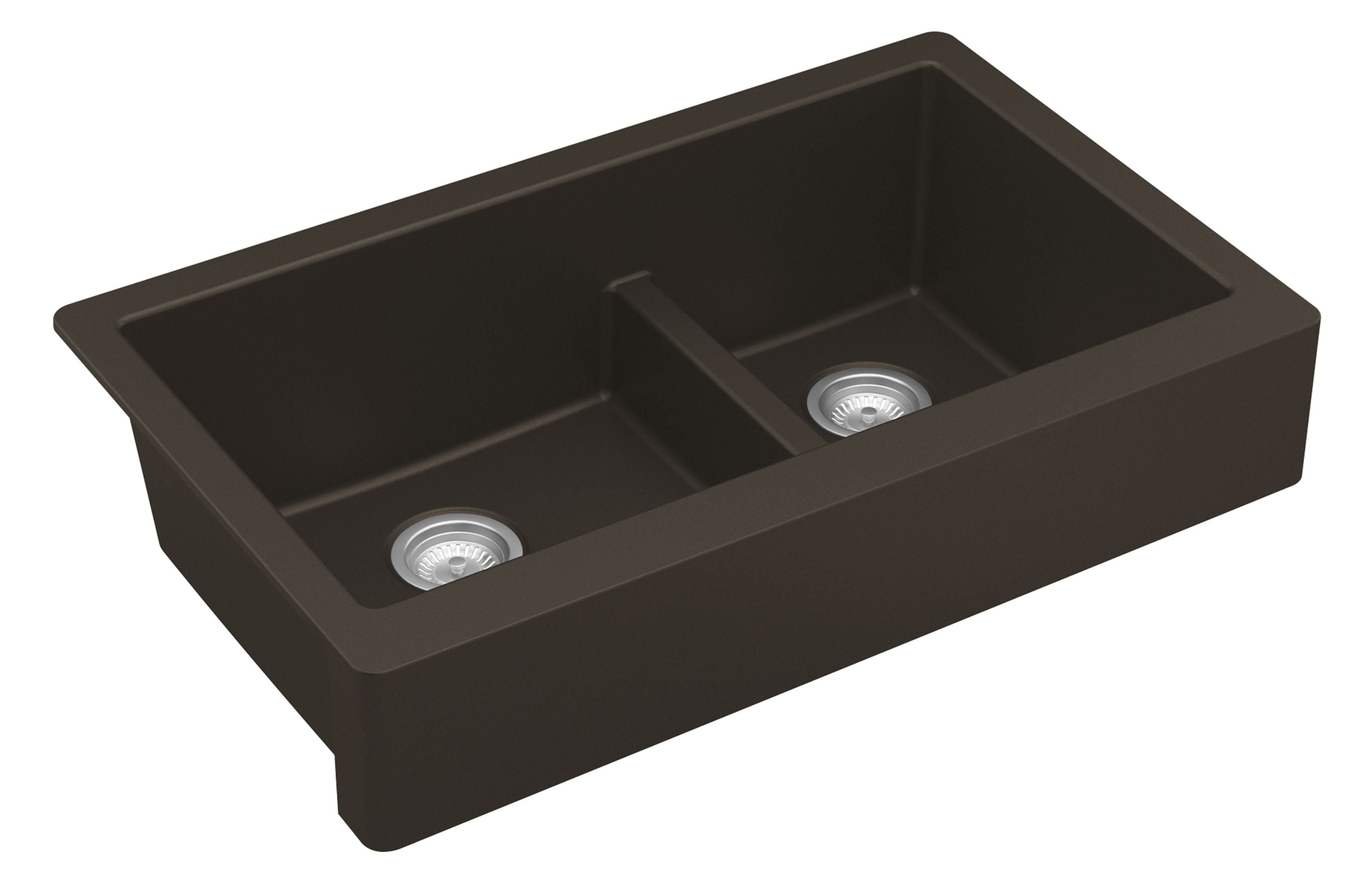 Karran 34" Quartz Composite Retrofit Farmhouse Sink, 60/40 Double Bowl, Brown, QAR-760-BR-PK1