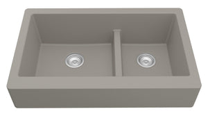 Alternate Image for Karran 34" Quartz Composite Retrofit Farmhouse Sink, 60/40 Double Bowl, Concrete, QAR-760-CN