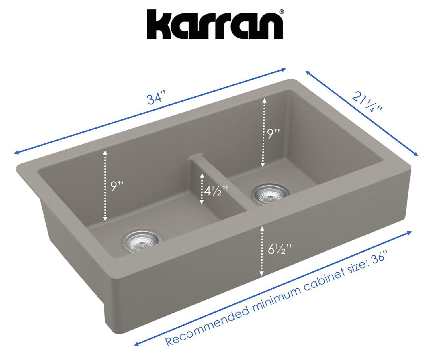Karran 34" Quartz Composite Retrofit Farmhouse Sink, 60/40 Double Bowl, Concrete, QAR-760-CN