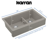 Karran 34" Quartz Composite Retrofit Farmhouse Sink, 60/40 Double Bowl, Concrete, QAR-760-CN