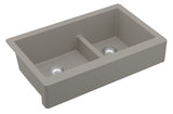 Karran 34" Quartz Composite Retrofit Farmhouse Sink, 60/40 Double Bowl, Concrete, QAR-760-CN-PK1