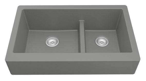 Karran 34" Quartz Composite Retrofit Farmhouse Sink, 60/40 Double Bowl, Grey, QAR-760-GR