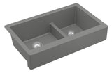 Karran 34" Quartz Composite Retrofit Farmhouse Sink, 60/40 Double Bowl, Grey, QAR-760-GR-PK1