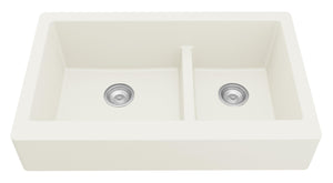 Alternate Image for Karran 34" Quartz Composite Retrofit Farmhouse Sink, 60/40 Double Bowl, White, QAR-760-WH