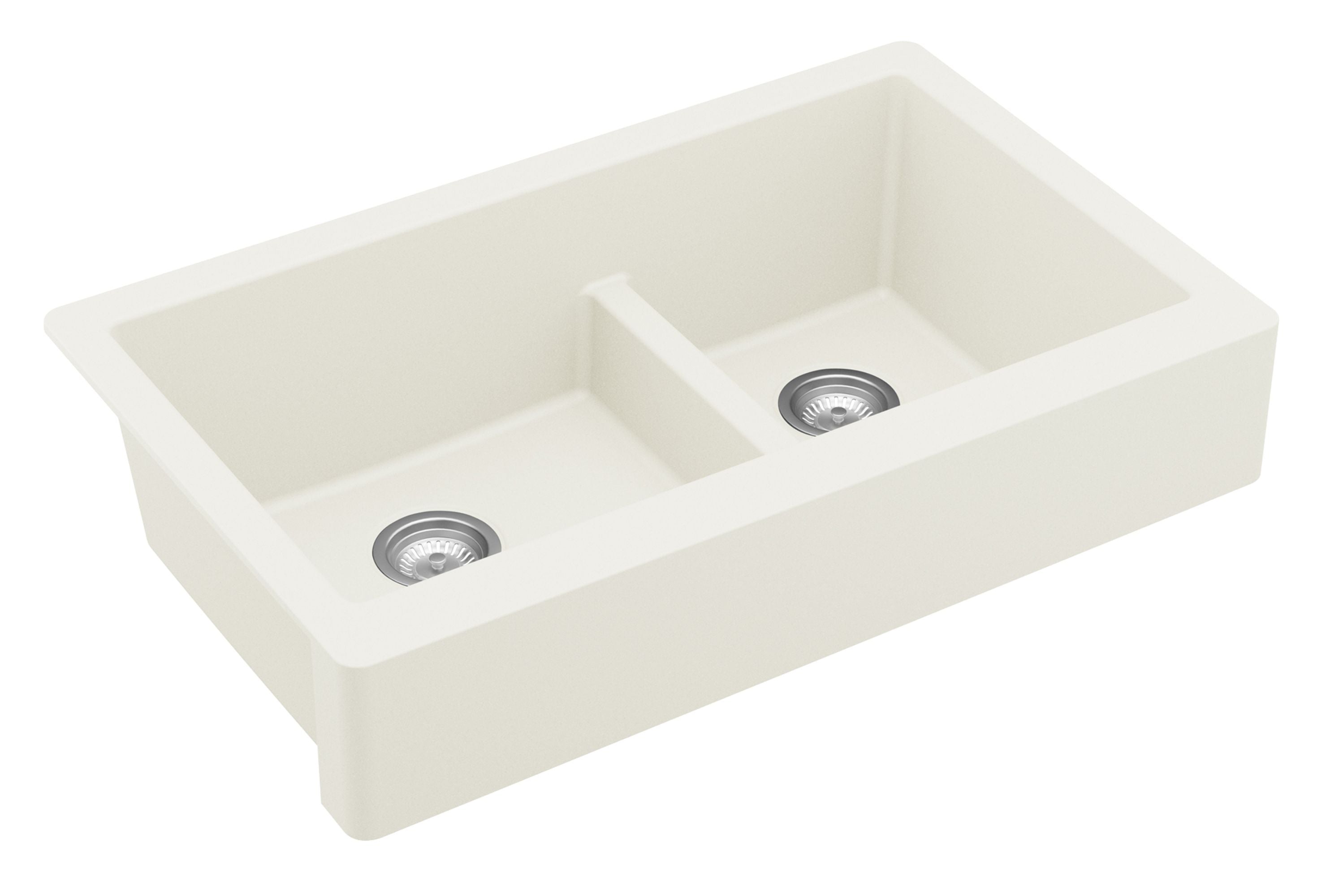 Karran 34" Quartz Composite Retrofit Farmhouse Sink, 60/40 Double Bowl, White, QAR-760-WH-PK1