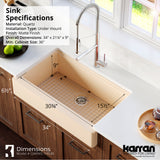 Karran 34" Quartz Composite Retrofit Workstation Farmhouse Sink with Accessories, Bisque, QARWS-740-BI