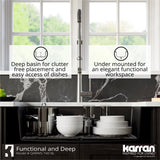 Karran 34" Quartz Composite Retrofit Workstation Farmhouse Sink with Accessories, Black, QARWS-740-BL