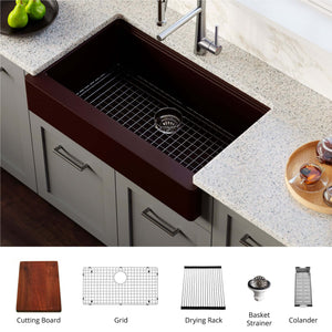 Alternate Image for Karran 34" Quartz Composite Retrofit Workstation Farmhouse Sink with Accessories, Brown, QARWS-740-BR