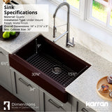 Karran 34" Quartz Composite Retrofit Workstation Farmhouse Sink with Accessories, Brown, QARWS-740-BR