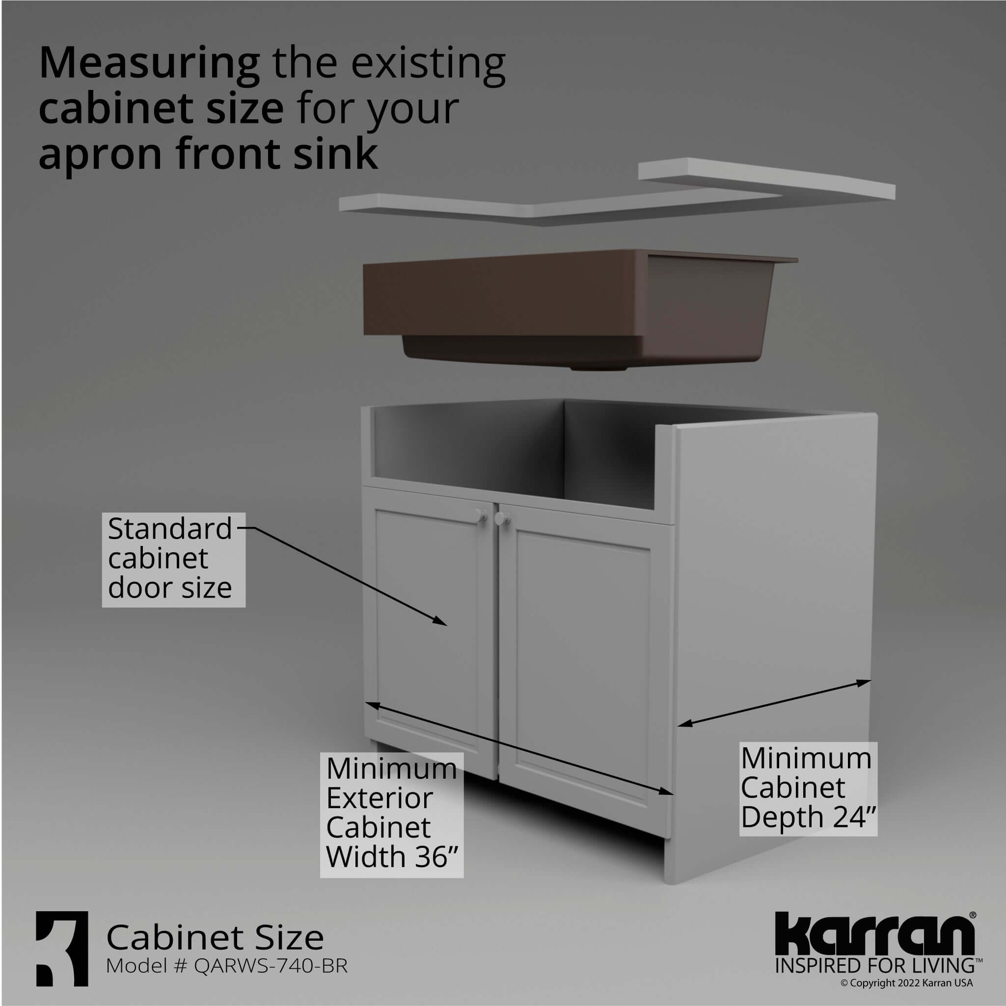 Karran 34" Quartz Composite Retrofit Workstation Farmhouse Sink with Accessories, Brown, QARWS-740-BR