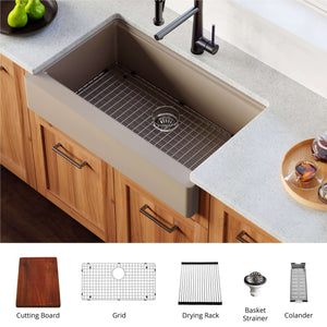 Alternate Image for Karran 34" Quartz Composite Retrofit Workstation Farmhouse Sink with Accessories, Concrete, QARWS-740-CN