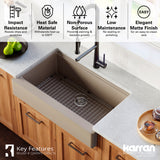 Karran 34" Quartz Composite Retrofit Workstation Farmhouse Sink with Accessories, Concrete, QARWS-740-CN