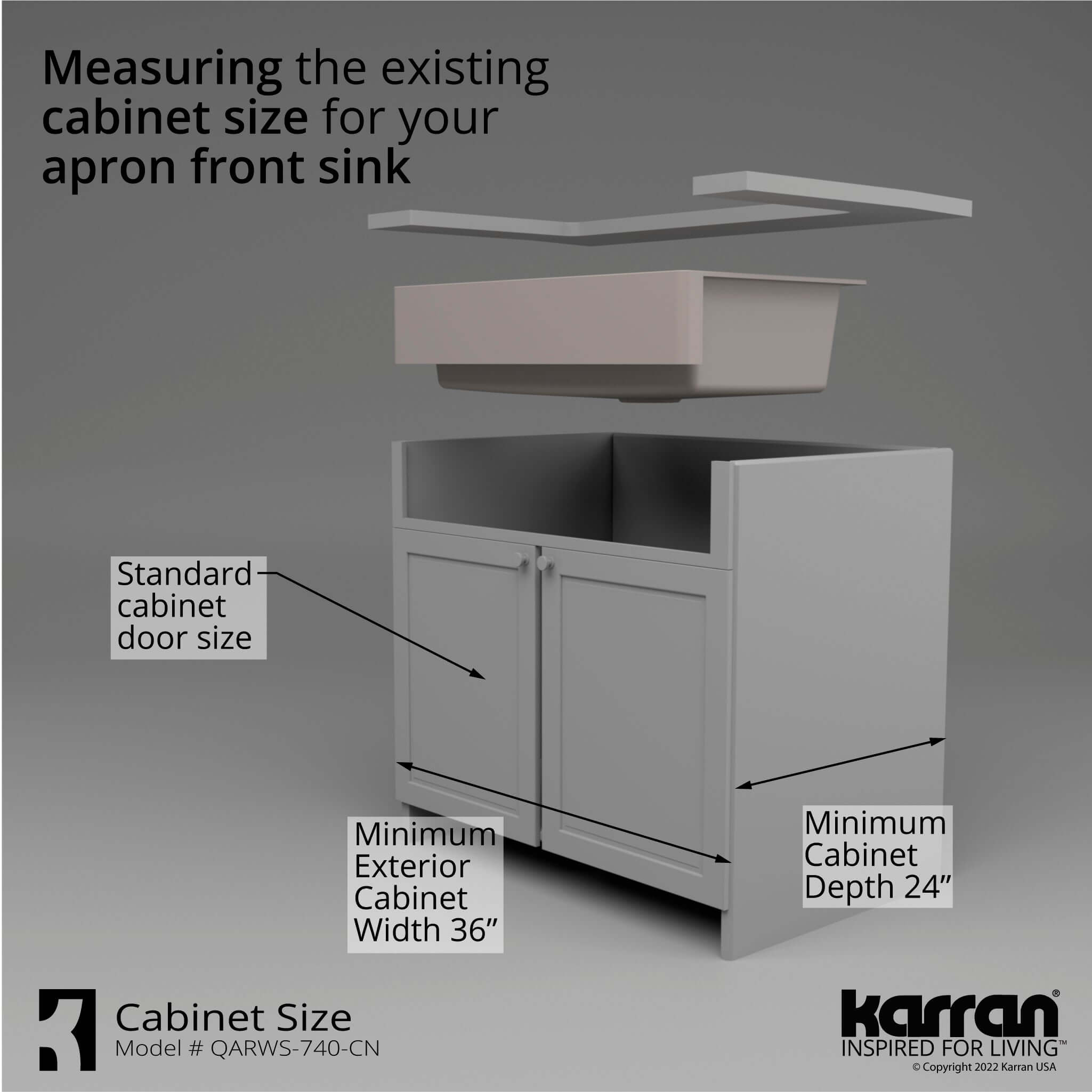 Karran 34" Quartz Composite Retrofit Workstation Farmhouse Sink with Accessories, Concrete, QARWS-740-CN