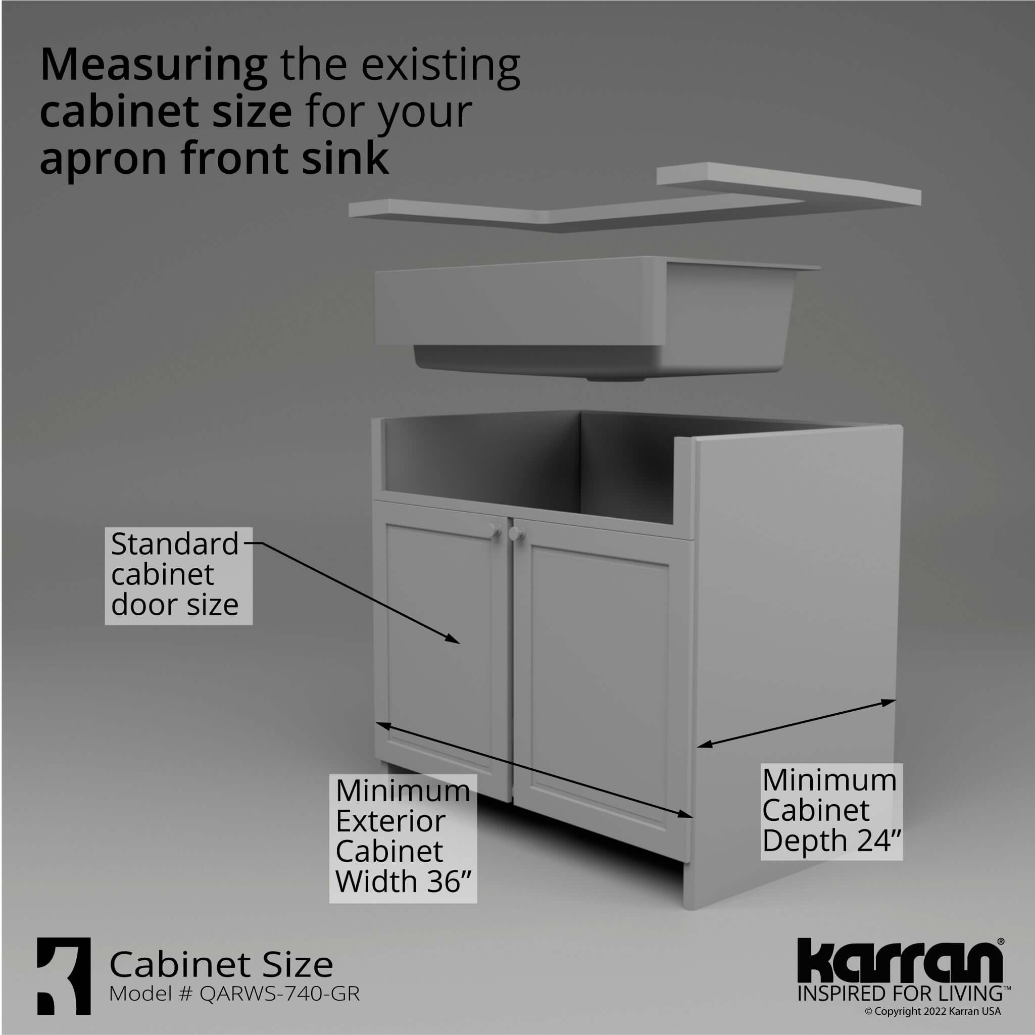 Karran 34" Quartz Composite Retrofit Workstation Farmhouse Sink with Accessories, Grey, QARWS-740-GR