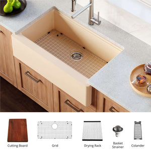 Alternate Image for Karran 34" Quartz Composite Workstation Farmhouse Sink with Accessories, Bisque, QAWS-740-BI