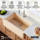 Karran 34" Quartz Composite Workstation Farmhouse Sink with Accessories, Bisque, QAWS-740-BI