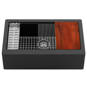 Alternate Image for Karran 34" Quartz Composite Workstation Farmhouse Sink with Accessories, Black, QAWS-740-BL