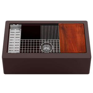 Alternate Image for Karran 34" Quartz Composite Workstation Farmhouse Sink with Accessories, Brown, QAWS-740-BR