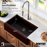 Karran 34" Quartz Composite Workstation Farmhouse Sink with Accessories, Brown, QAWS-740-BR