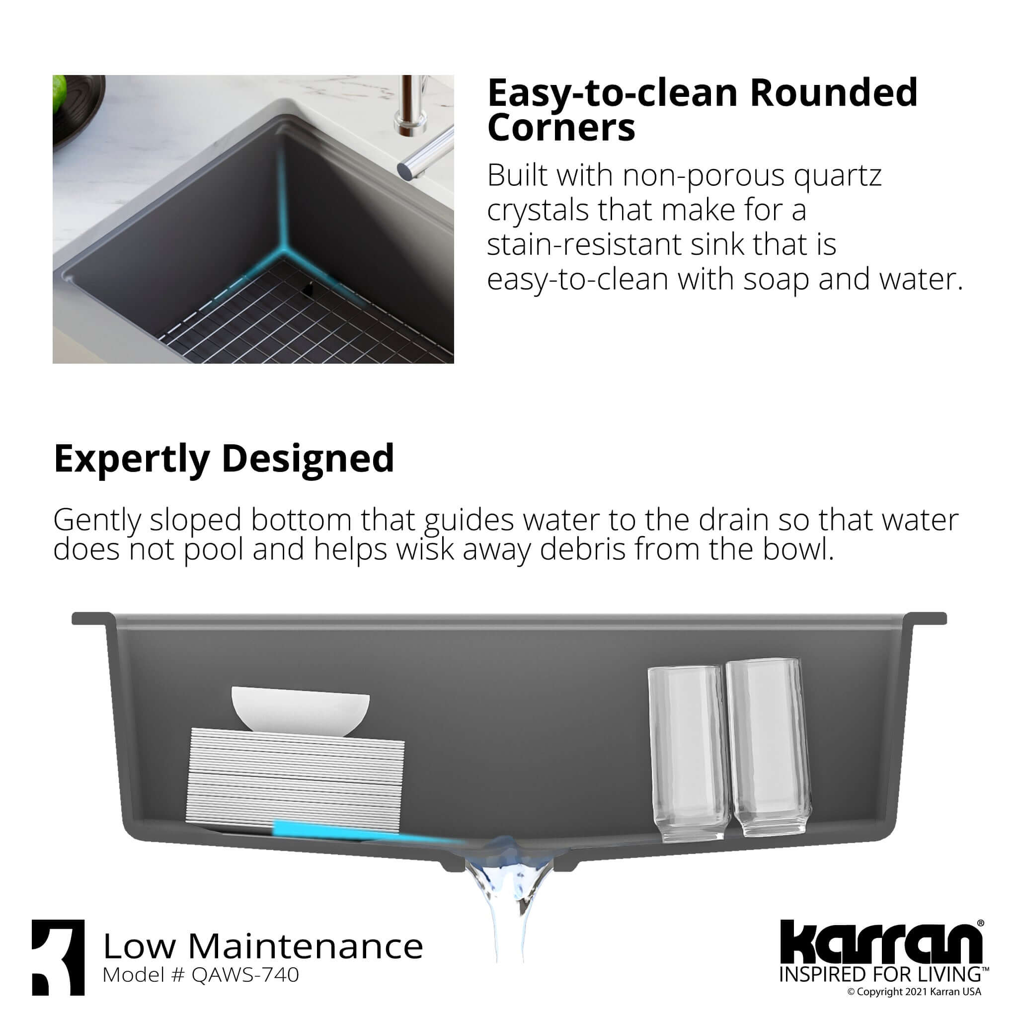 Karran 34" Quartz Composite Workstation Farmhouse Sink with Accessories, Brown, QAWS-740-BR