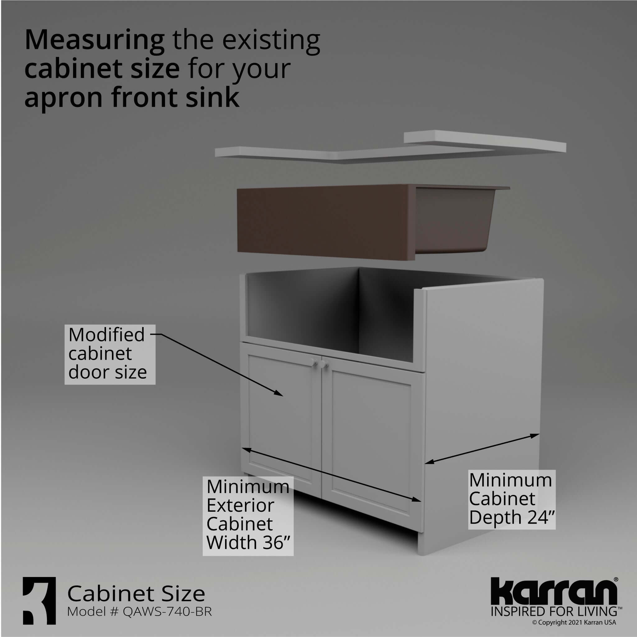Karran 34" Quartz Composite Workstation Farmhouse Sink with Accessories, Brown, QAWS-740-BR