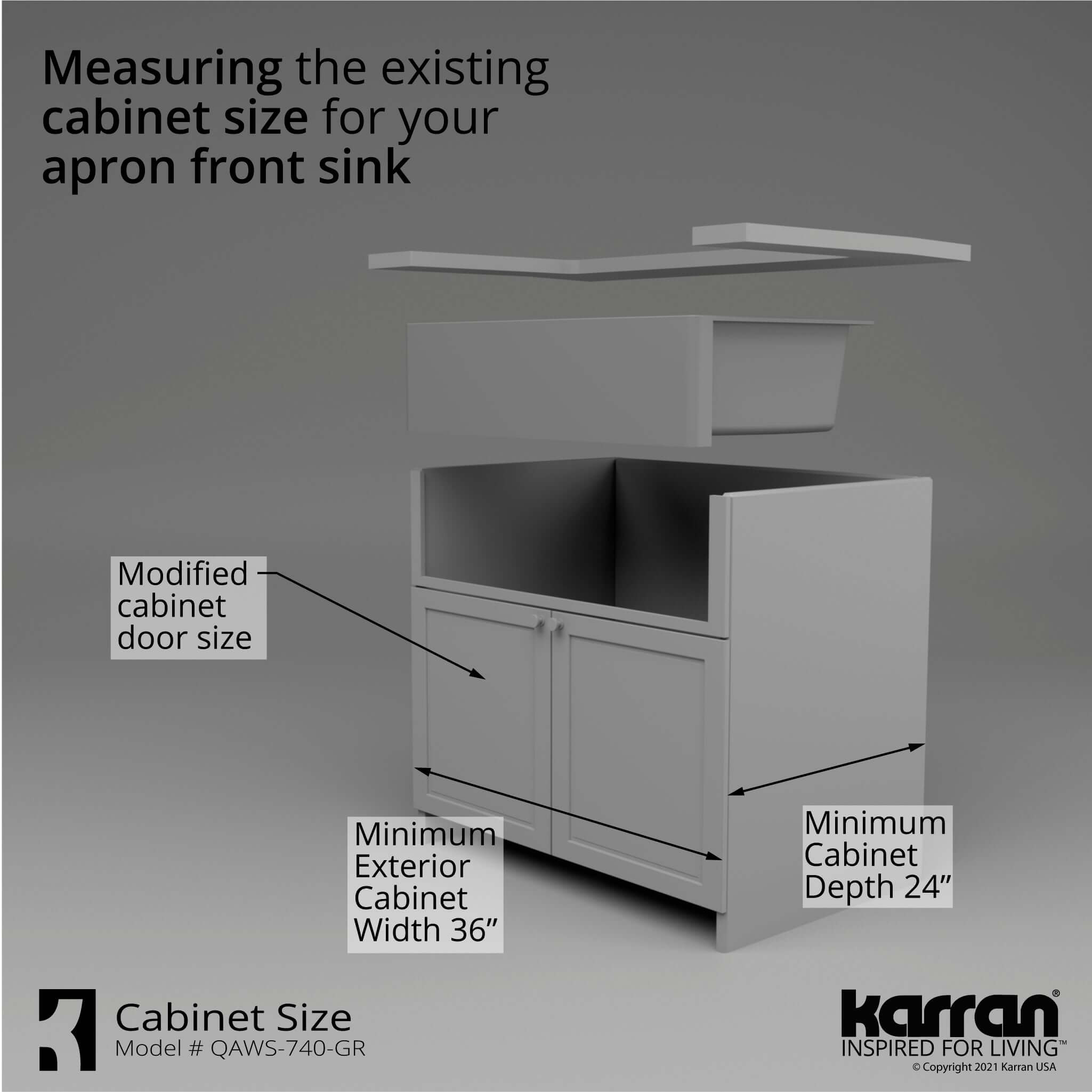 Karran 34" Quartz Composite Workstation Farmhouse Sink with Accessories, Grey, QAWS-740-GR