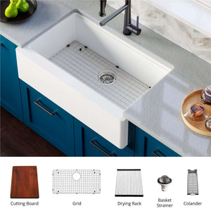 Alternate Image for Karran 34" Quartz Composite Workstation Farmhouse Sink with Accessories, White, QAWS-740-WH