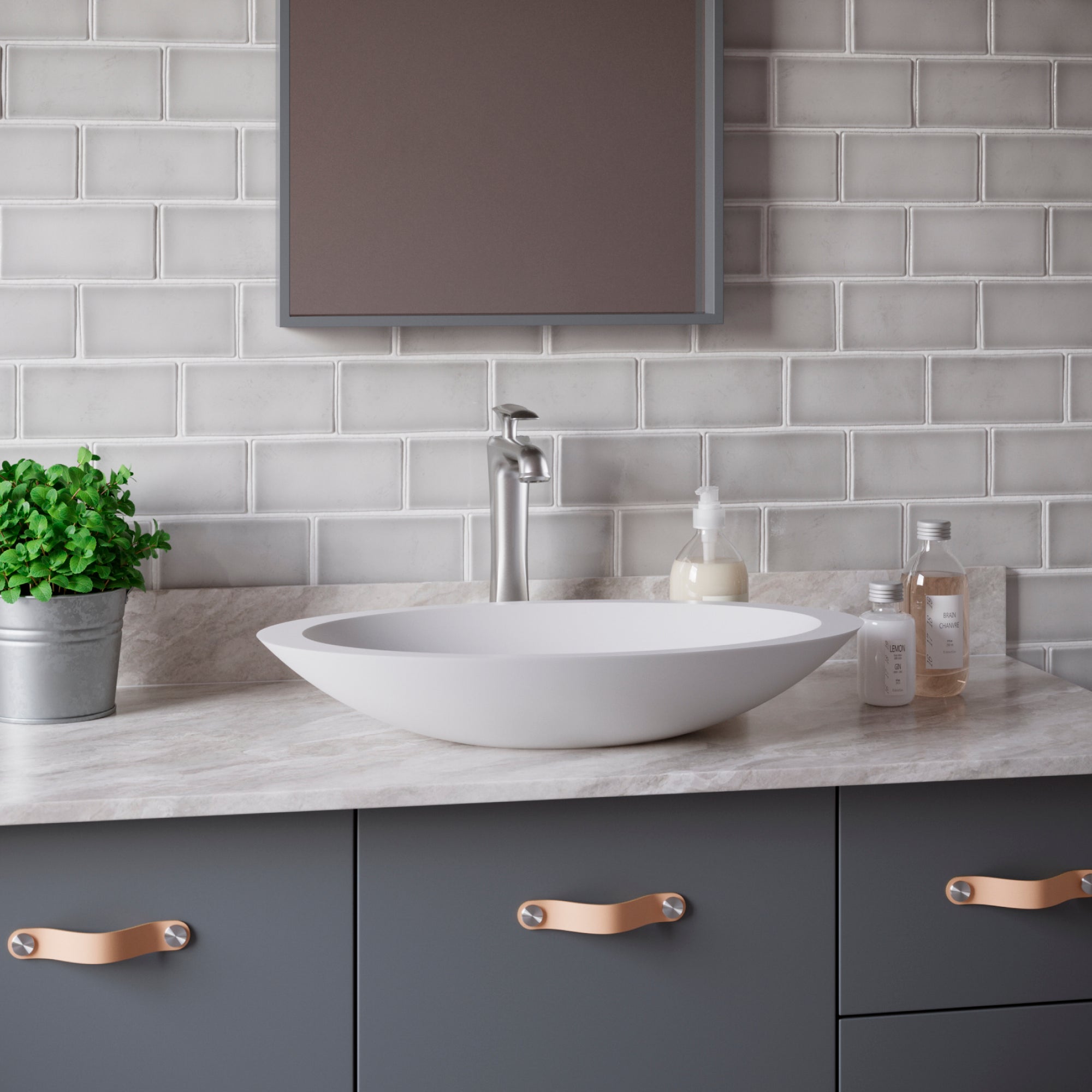 Karran Quattro 23" x 13.25" Oval Vessel Acrylic Solid Surface ADA Bathroom Sink with Stainless Steel Faucet and Accessories, White, QM160WH412SS