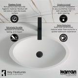 Karran Quattro 23" x 13.25" Oval Vessel Acrylic Solid Surface ADA Bathroom Sink with Stainless Steel Faucet and Accessories, White, QM160WH412SS
