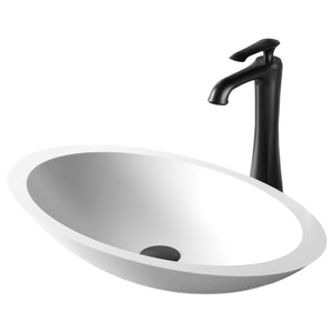 Alternate Image for Karran Quattro 23" x 13.25" Oval Vessel Acrylic Solid Surface ADA Bathroom Sink with Matte Black Faucet and Accessories, White, QM160WH412MB