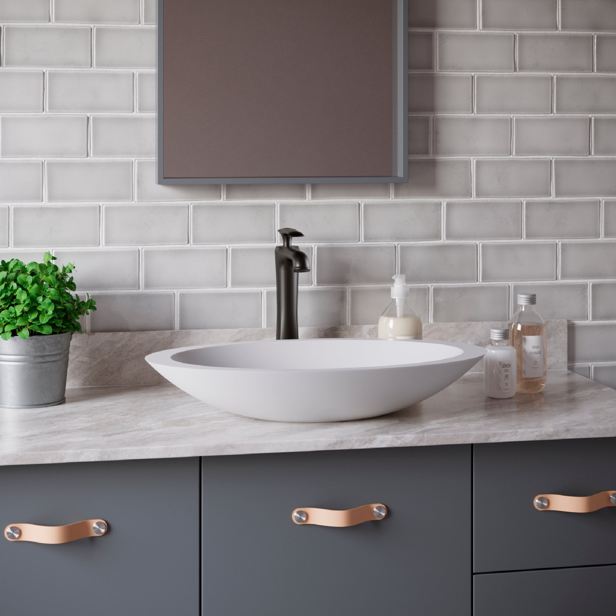 Karran Quattro 23" x 13.25" Oval Vessel Acrylic Solid Surface ADA Bathroom Sink with Matte Black Faucet and Accessories, White, QM160WH412MB