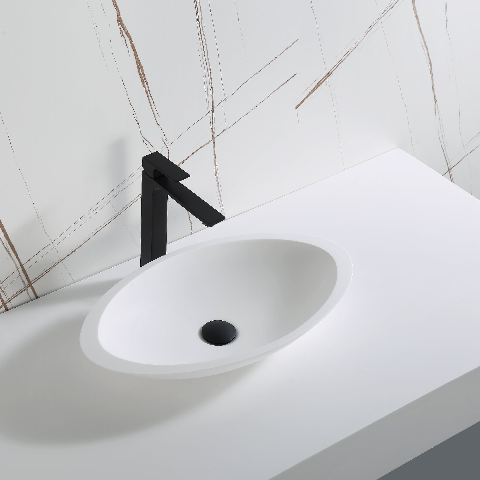 Karran Quattro 23" x 13.25" Oval Vessel Acrylic Solid Surface ADA Bathroom Sink, White, QM160WH