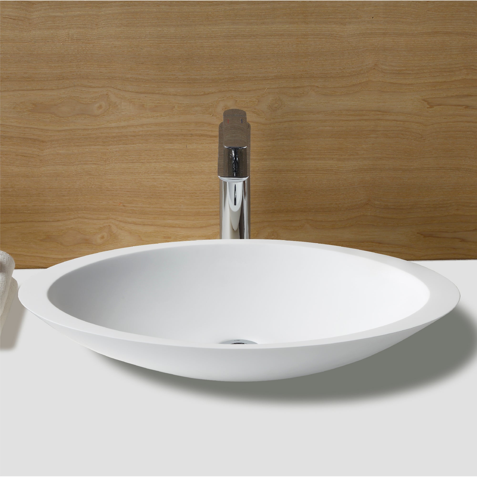 Karran Quattro 23" x 13.25" Oval Vessel Acrylic Solid Surface ADA Bathroom Sink, White, QM160WH