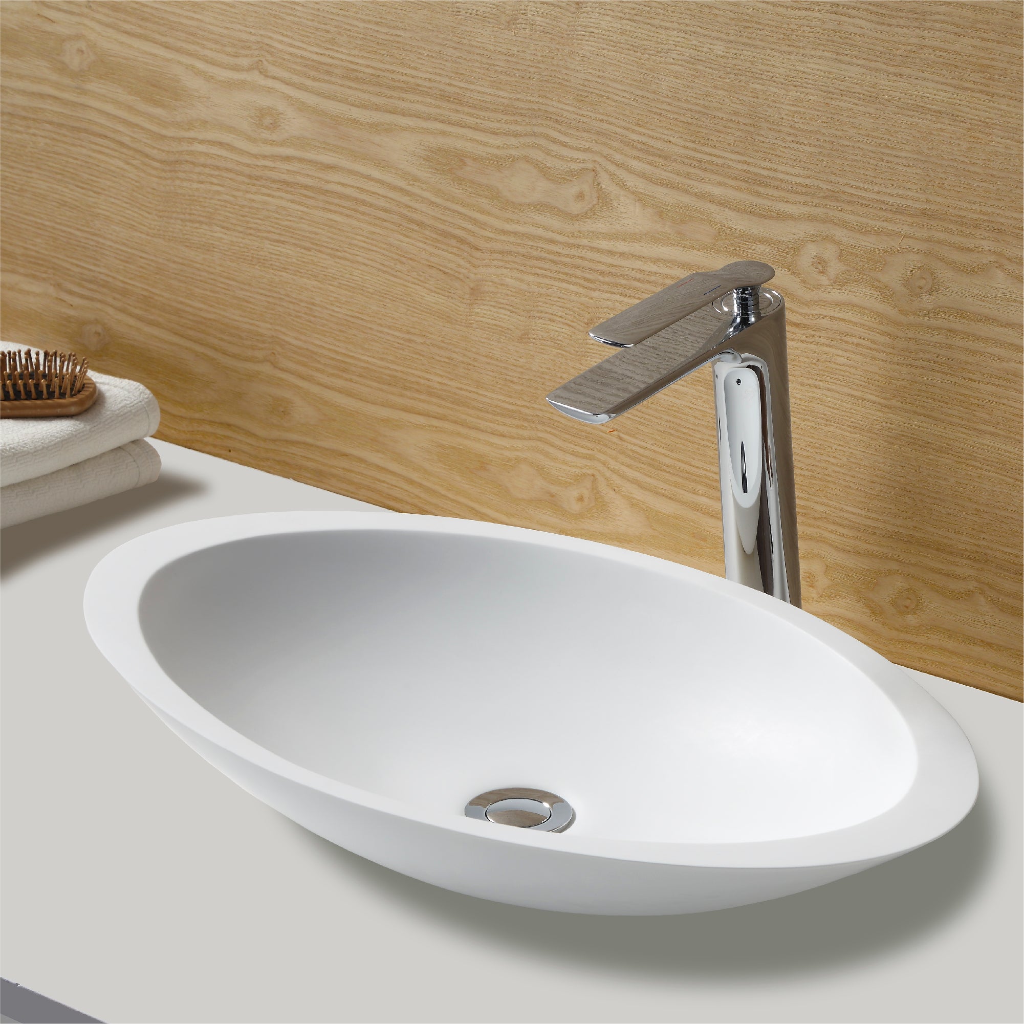 Karran Quattro 23" x 13.25" Oval Vessel Acrylic Solid Surface ADA Bathroom Sink, White, QM160WH